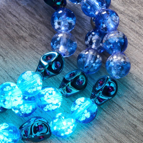 Marées étranges | Bracelet en argent sterling 925 avec tête de mort en verre Firefly